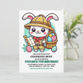 Niedlicher Hasen-Explorer Ostereier Jagd Geburtsta Einladung (Stehend Vorderseite)