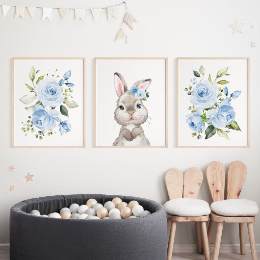 Niedlicher Hasen, Kaninchen, Blumen, Junge Kinderz Bilderwand Sets