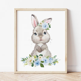 Niedlicher Hasen, Kaninchen, Blumen, Junge Kinderz Poster