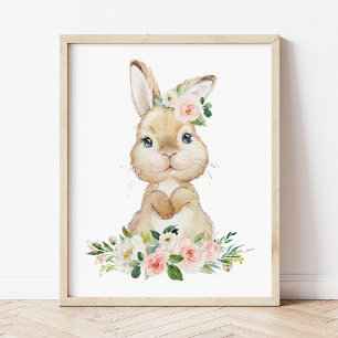 Niedlicher Hasen, Kaninchen, rosa Blume, Girl-Kind Poster