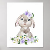 Niedlicher Hasen, Kaninchen, violette Blumen, gesc Poster (Vorne)