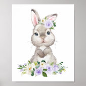 Niedlicher Hasen, Kaninchen, violette Blumen, gesc Poster (Vorne)