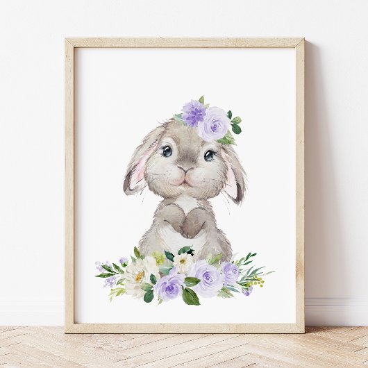 Niedlicher Hasen, Kaninchen, violette Blumen, gesc Poster