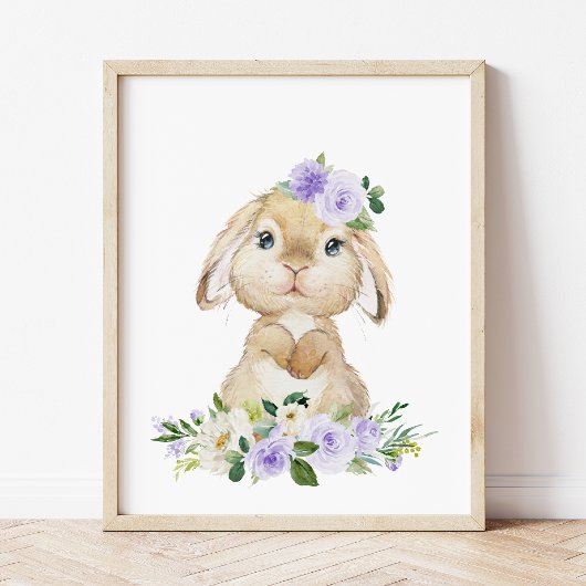 Niedlicher Hasen, Kaninchen, violette Blumen, gesc Poster