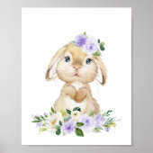 Niedlicher Hasen, Kaninchen, violette Blumen, gesc Poster (Vorne)