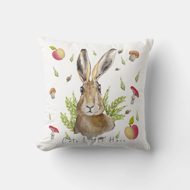 Niedlicher Hasen mit Apfelkuchen und Pilzgerichten Kissen (Vorderseite)