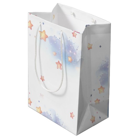 niedlicher Hasen- und Halbmond Mittlere Geschenktüte (Rückseite Schrägansicht)