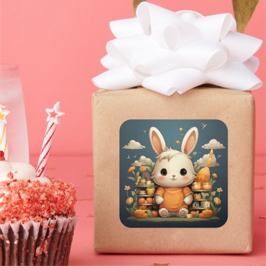 Niedlicher Hasenaufkleber Quadratischer Aufkleber (Party)