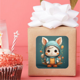 Niedlicher Hasenaufkleber Quadratischer Aufkleber