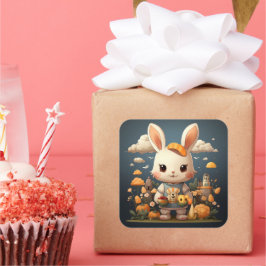 Niedlicher Hasenaufkleber Quadratischer Aufkleber