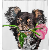 Niedlicher Haushund mit Duschvorhang Rose individu (Vorderseite)