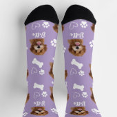 Niedlicher Haustier Hund Lover Lila Foto Socken (Oben)