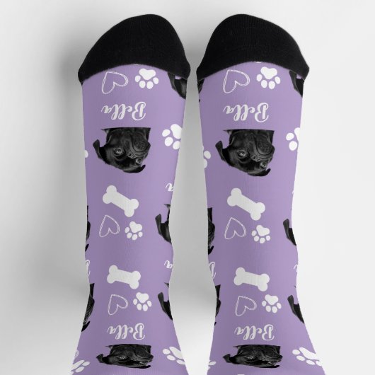 Niedlicher Haustier Hund Lover Lila Foto Socken (Oben)