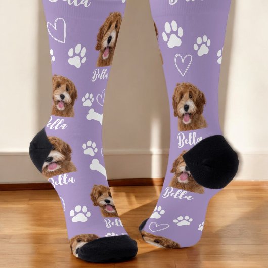 Niedlicher Haustier Hund Lover Lila Foto Socken