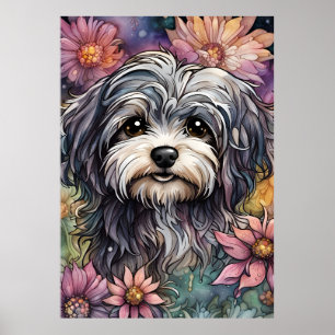 Niedlicher Havanese Hund in Wasserfarbe Poster