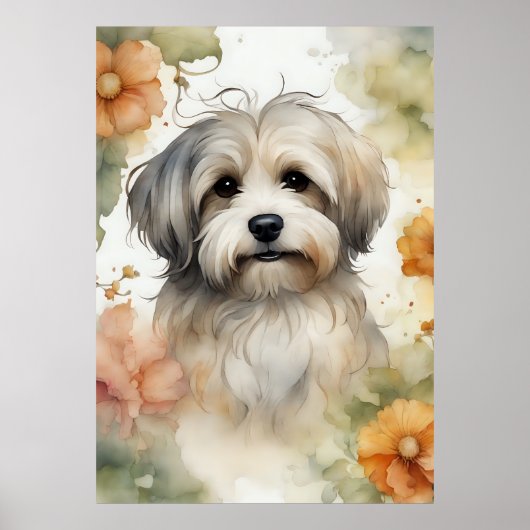 Niedlicher Havanese Hund in Wasserfarbe Poster (Vorne)