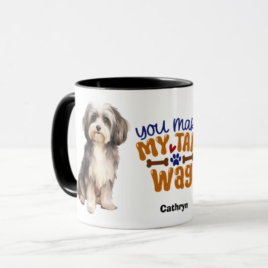 Niedlicher Havanese Hund Sie machen meinen Schwanz Tasse (Vorderseite Links)