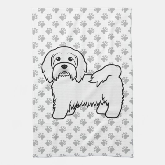 Niedlicher Havanese-Kartoon-Hunde-Illustration Geschirrtuch (Vertikal)
