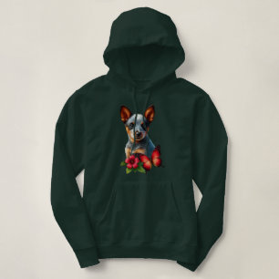 Niedlicher Heeler Welpe mit Schmetterling und Blum Hoodie