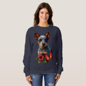 Niedlicher Heeler Welpe mit Schmetterling und Blum Sweatshirt (Vorne ganz)
