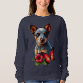 Niedlicher Heeler Welpe mit Schmetterling und Blum Sweatshirt (Vorderseite)