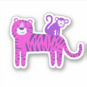 Niedlicher, heiß rosa Tiger und Lila Affe auf der Aufkleber (Vorderseite)