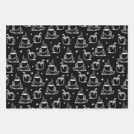 Niedlicher heißer Kaffee Nahtloses Muster Schwarze Geschenkpapier Set (Vorderseite 2)