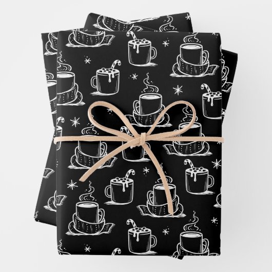 Niedlicher heißer Kaffee Nahtloses Muster Schwarze Geschenkpapier Set (Beispiel)