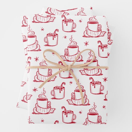 Niedlicher heißer Kaffee Nahtloses Muster, weißer Geschenkpapier Set (Beispiel)