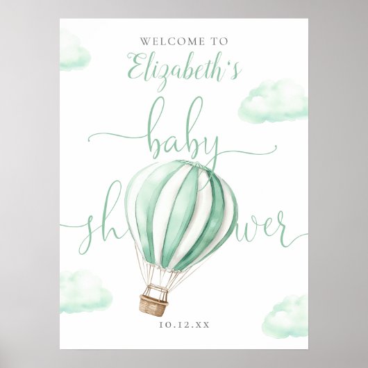 Niedlicher Heißluftballon Babydusche Begrüßungszei Poster (Vorne)