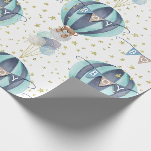 Niedlicher Heißluftballon Blue Baby Boy Duschgesch Geschenkpapier (Ecke)