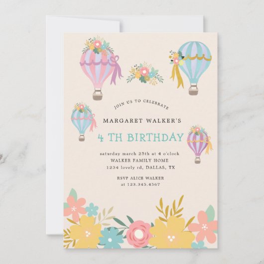 niedlicher Heißluftballon Geburtstag Einladung (Vorderseite)