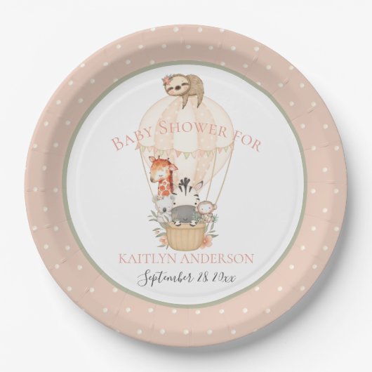 Niedlicher Heißluftballon Giraffe Zebra Vielen Dan Pappteller (Vorderseite)