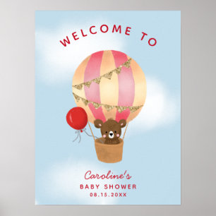 Niedlicher Heißluftballon Girl Babydusche Begrüßun Poster