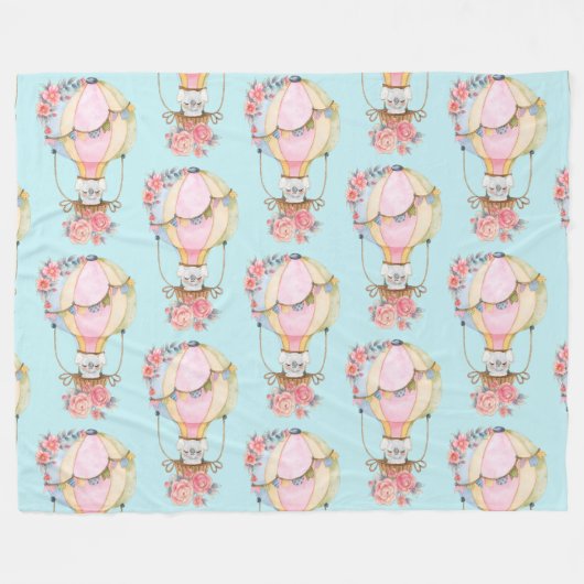 Niedlicher Heißluftballon mit Bärenfarben-Muster Fleecedecke (Vorderseite (Horizontal))