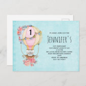 Niedlicher Heißluftballon mit Bärenwasser Geburtst Einladungspostkarte (Vorne/Hinten)