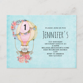 Niedlicher Heißluftballon mit Bärenwasser Geburtst Einladungspostkarte