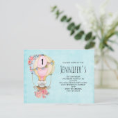 Niedlicher Heißluftballon mit Bärenwasser Geburtst Einladungspostkarte (Stehend Vorderseite)