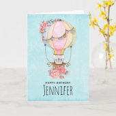 Niedlicher Heißluftballon mit Bärenwasser Geburtst Karte (Gelbe Blume)