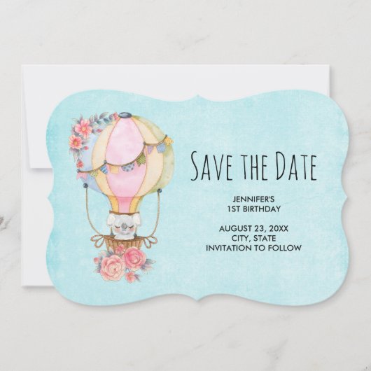 Niedlicher Heißluftballon mit Bärenwasser Geburtst Save The Date (Vorderseite)