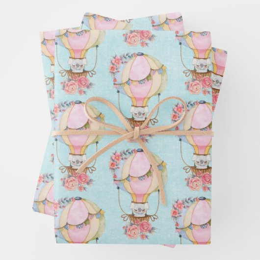 Niedlicher Heißluftballon mit Bärenwasser Geschenkpapier Set (Beispiel)