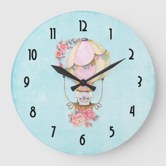 Niedlicher Heißluftballon mit Bärenwasser Große Wanduhr (Vorderseite)