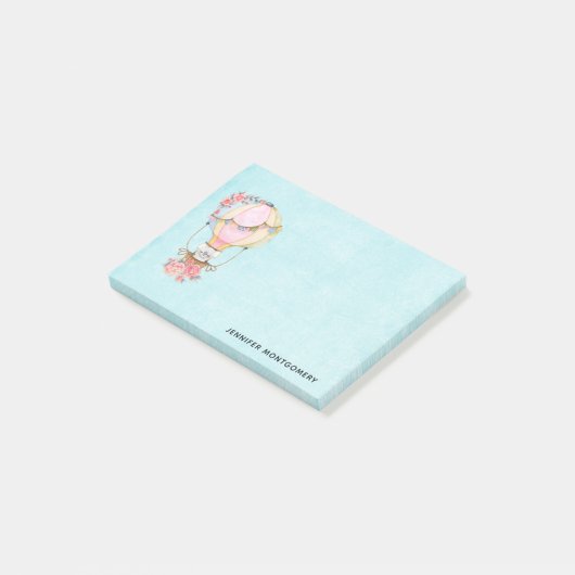 Niedlicher Heißluftballon mit Bärenwasser Post-it Klebezettel (angewinkelt)