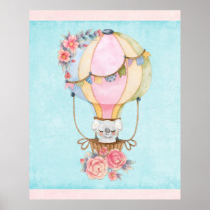 Niedlicher Heißluftballon mit Bärenwasser Poster
