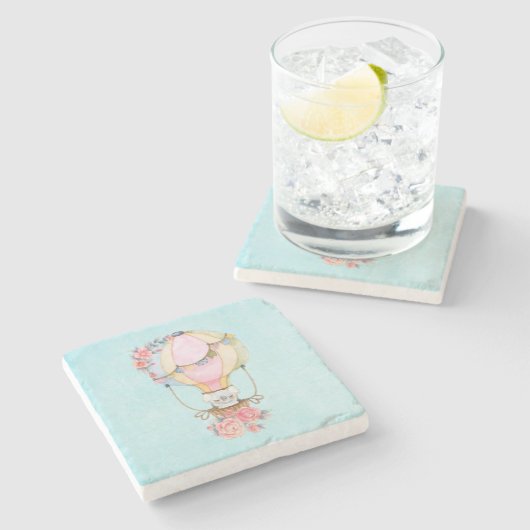 Niedlicher Heißluftballon mit Bärenwasser Steinuntersetzer (Seitenansicht)