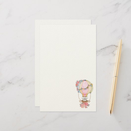 Niedlicher Heißluftballon mit Bärenwasserballon Briefpapier (Vorderseite/Rückseite Beispiel)