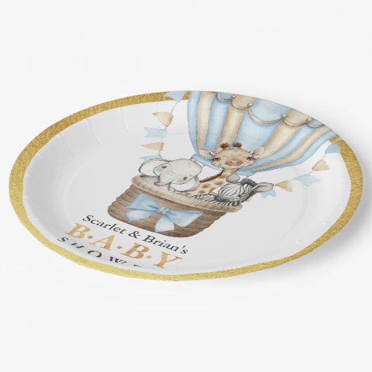 Niedlicher Heißluftballon Safari Tiere Kinderdusch Pappteller (Schrägansicht)