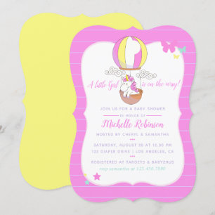Niedlicher Heißluftballon Unicorn Baby Girl Dusche Einladung