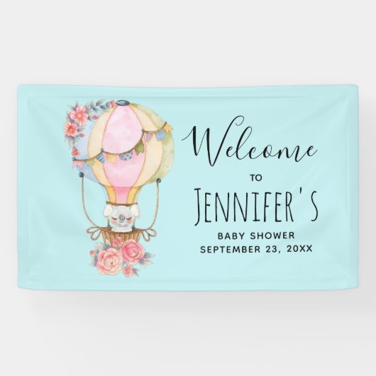 Niedlicher Heißluftballon Wasserfarbe Kinderdusche Banner (Horizontal)