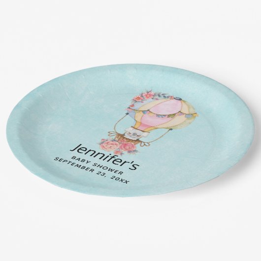 Niedlicher Heißluftballon Wasserfarbe Kinderdusche Pappteller (Schrägansicht)